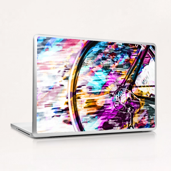 bicycle wheel with colorful abstract background in pink blue orange Laptop & iPad Skin by Timmy333