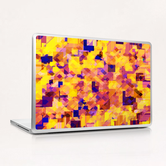 geometric square pixel pattern abstract in yellow blue brown Laptop & iPad Skin by Timmy333