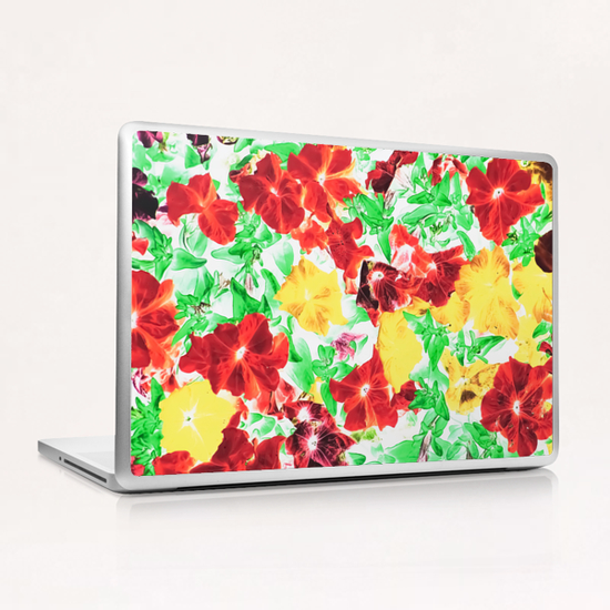 red flower and yellow flower with green leaf abstract background Laptop & iPad Skin by Timmy333