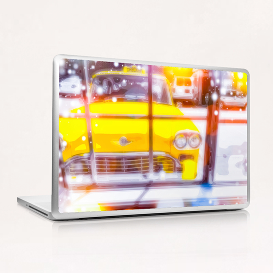 yellow classic taxi car with colorful bokeh light abstract background Laptop & iPad Skin by Timmy333