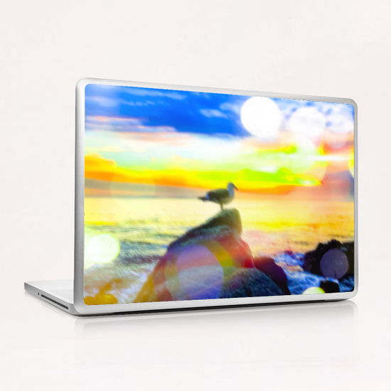 bird on the stone with the summer beach sunset background Laptop & iPad Skin by Timmy333