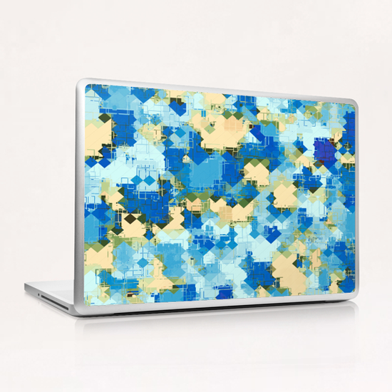 geometric square pixel pattern abstract in blue and yellow Laptop & iPad Skin by Timmy333