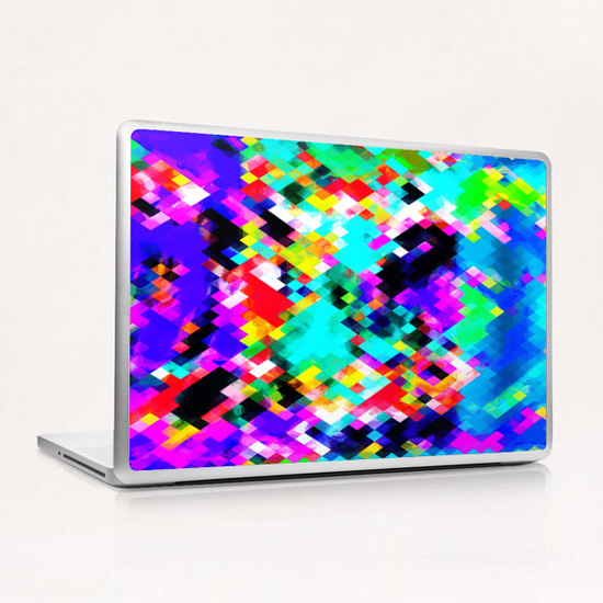 psychedelic geometric pixel abstract pattern in blue green purple pink yellow red Laptop & iPad Skin by Timmy333