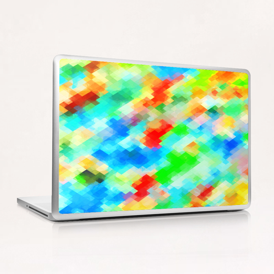 psychedelic geometric pixel abstract pattern in blue green red orange Laptop & iPad Skin by Timmy333