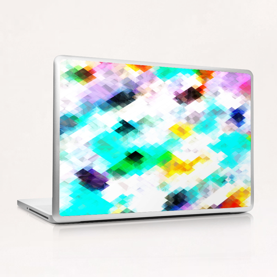 psychedelic geometric pixel abstract pattern in blue green yellow pink Laptop & iPad Skin by Timmy333