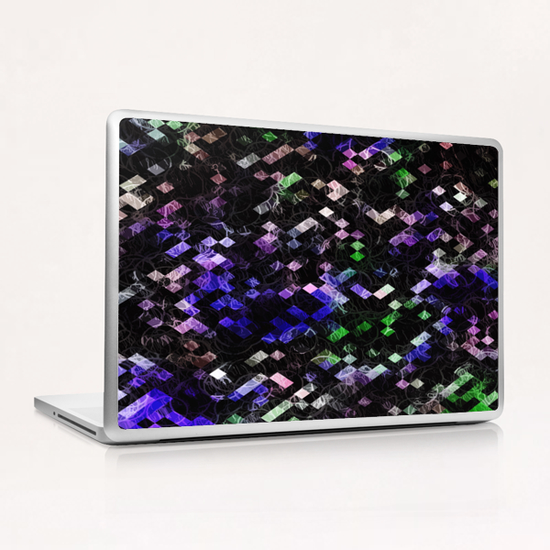 psychedelic geometric pixel abstract pattern in purple green black Laptop & iPad Skin by Timmy333