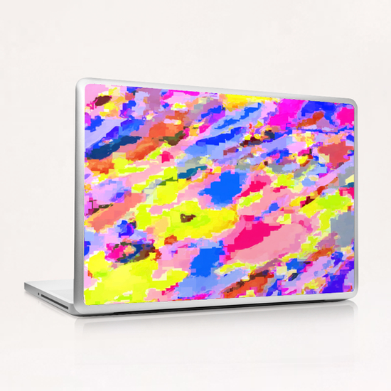 psychedelic geometric square pixel pattern abstract in pink yellow blue Laptop & iPad Skin by Timmy333