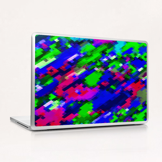 psychedelic geometric square pixel pattern abstract in blue green pink Laptop & iPad Skin by Timmy333