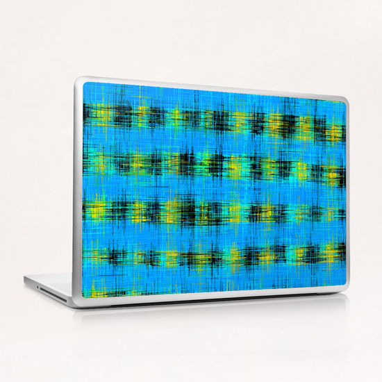 plaid pattern abstract texture in blue yellow black Laptop & iPad Skin by Timmy333