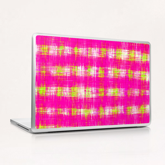 plaid pattern graffiti painting abstract in pink and yellow Laptop & iPad Skin by Timmy333