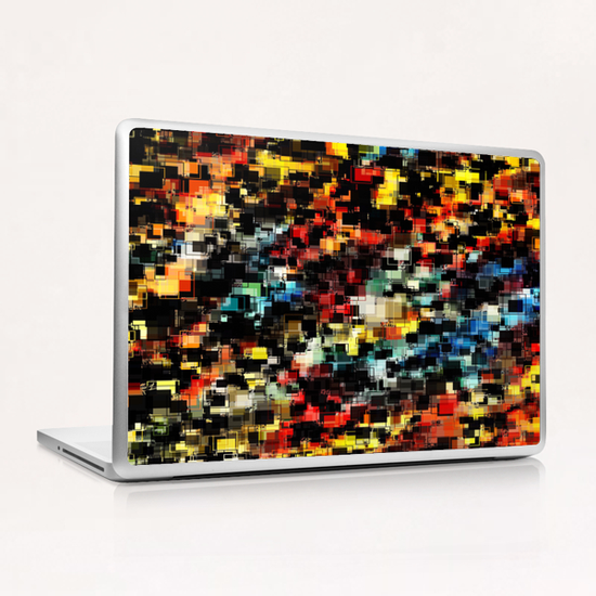 psychedelic geometric pixel square pattern abstract background in red orange blue yellow black Laptop & iPad Skin by Timmy333