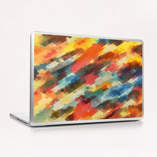 psychedelic camouflage geometric pixel square pattern abstract in orange yellow blue Laptop & iPad Skin by Timmy333