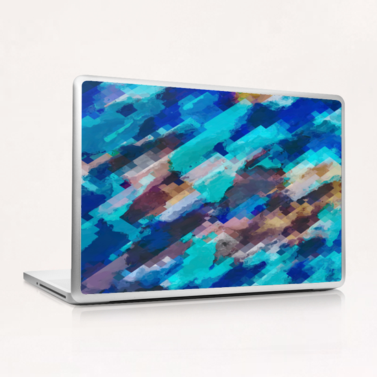 camouflage geometric pixel square pattern abstract in blue and brown Laptop & iPad Skin by Timmy333