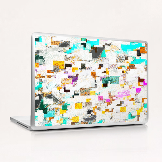 psychedelic geometric square pixel pattern abstract in orange pink blue brown Laptop & iPad Skin by Timmy333