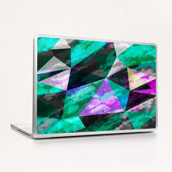 psychedelic geometric triangle pattern abstract with painting abstract background pink and green Laptop & iPad Skin by Timmy333