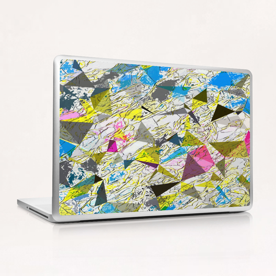 psychedelic geometric triangle polygon pattern abstract in yellow blue pink Laptop & iPad Skin by Timmy333