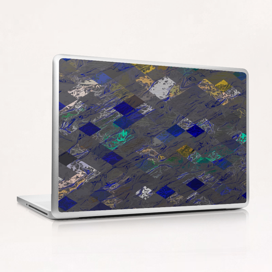 psychedelic geometric pixel square pattern abstract background in blue black yellow Laptop & iPad Skin by Timmy333