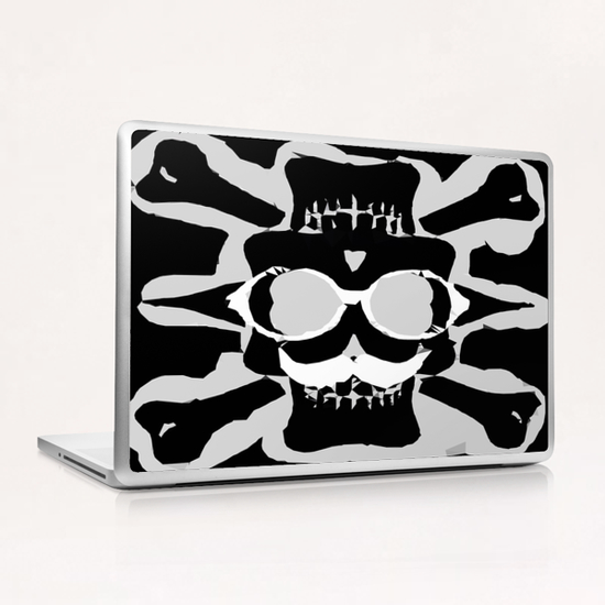 old funny skull with glasses art portrait in black and white Laptop & iPad Skin by Timmy333