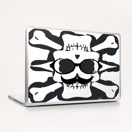 old funny skull and bone art portrait in black and white Laptop & iPad Skin by Timmy333