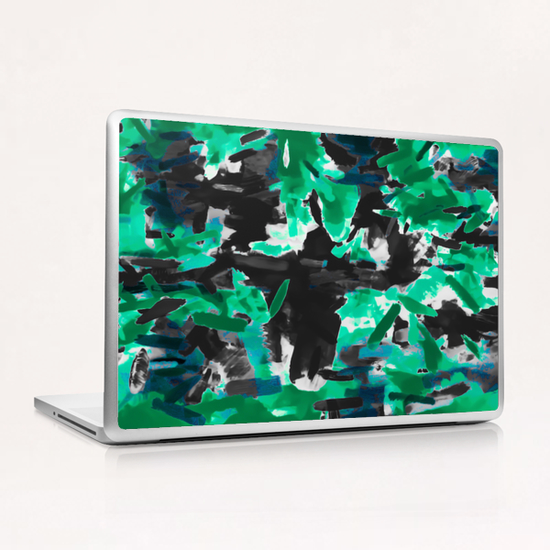 psychedelic vintage camouflage painting texture abstract in green and black Laptop & iPad Skin by Timmy333