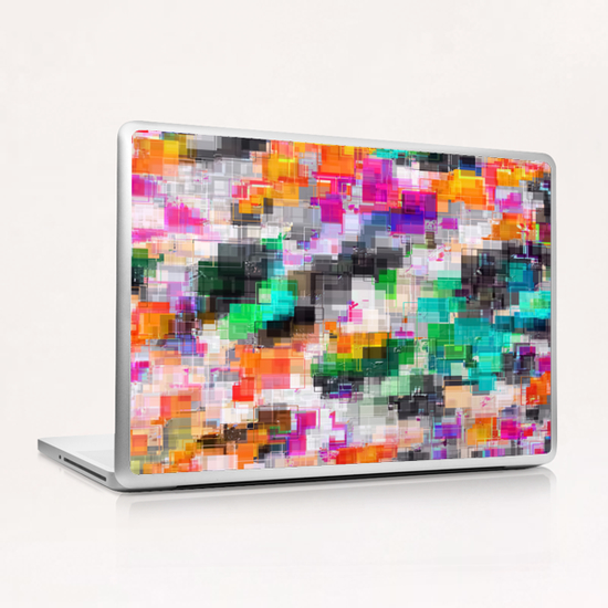 psychedelic geometric square pixel pattern abstract in orange green pink blue Laptop & iPad Skin by Timmy333