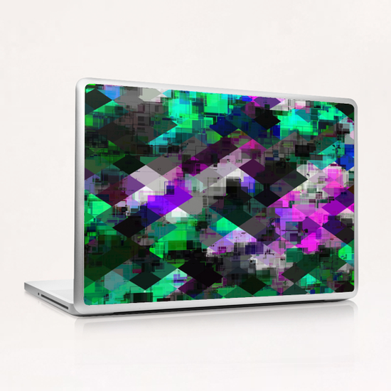 psychedelic square pixel pattern abstract background in green pink blue Laptop & iPad Skin by Timmy333