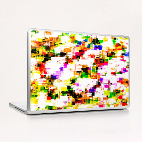 psychedelic geometric square pixel pattern abstract background in green red pink yellow Laptop & iPad Skin by Timmy333