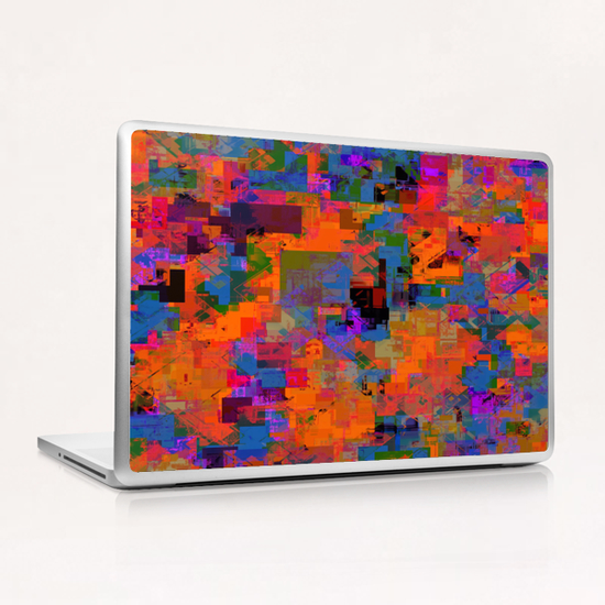 psychedelic geometric square pattern abstract background in orange blue red Laptop & iPad Skin by Timmy333