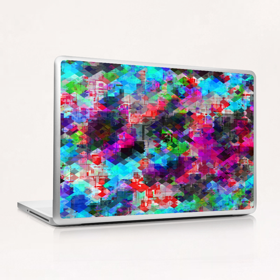 psychedelic geometric square pattern pixel abstract background in pink blue green red Laptop & iPad Skin by Timmy333