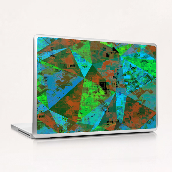 psychedelic geometric triangle pattern abstract background in orange blue green Laptop & iPad Skin by Timmy333