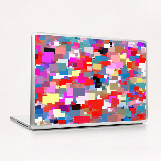 psychedelic geometric square pixel pattern abstract background in red blue pink yellow Laptop & iPad Skin by Timmy333