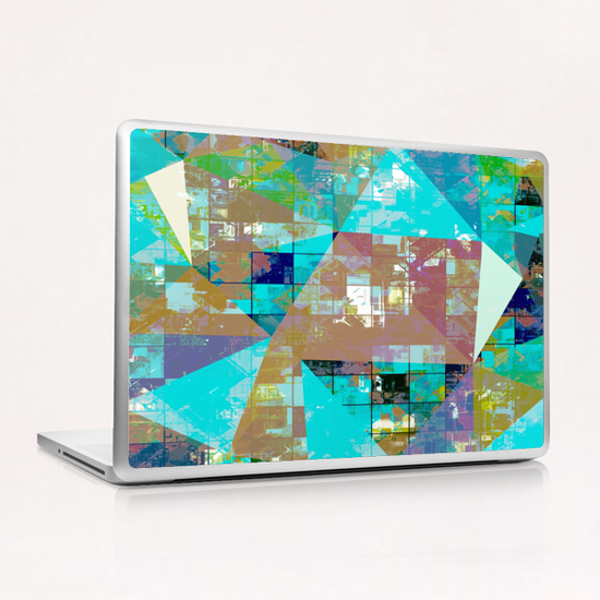 psychedelic geometric square and triangle pattern abstract background in blue green yellow Laptop & iPad Skin by Timmy333