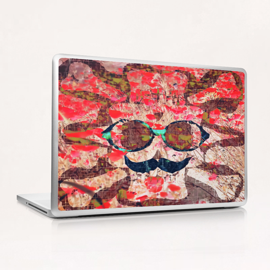 vintage old skull portrait with red poppy flower field abstract background Laptop & iPad Skin by Timmy333