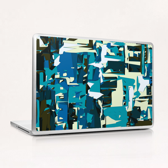 green blue yellow and dark blue painting abstract background Laptop & iPad Skin by Timmy333