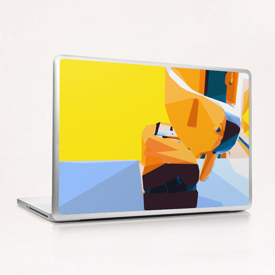 drawing and painting wooden bird with yellow background and blue table Laptop & iPad Skin by Timmy333