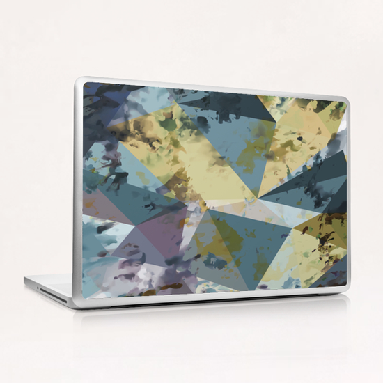 psychedelic geometric triangle polygon pattern abstract in blue yellow pink Laptop & iPad Skin by Timmy333