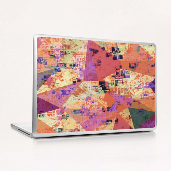 psychedelic geometric triangle polygon pattern abstract in pink orange purple brown Laptop & iPad Skin by Timmy333