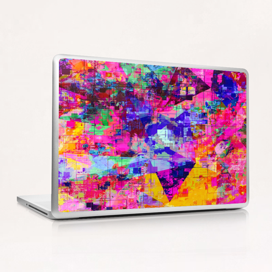 colorful psychedelic geometric splash painting abstract background in pink blue yellow orange green Laptop & iPad Skin by Timmy333