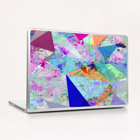 vintage psychedelic triangle polygon pattern abstract in blue pink green yellow Laptop & iPad Skin by Timmy333