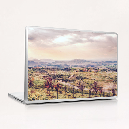 countryside view with sunset sky and green field with mountain view Laptop & iPad Skin by Timmy333