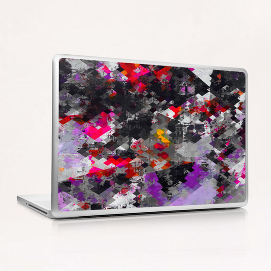 geometric square pixel pattern abstract in purple red black Laptop & iPad Skin by Timmy333