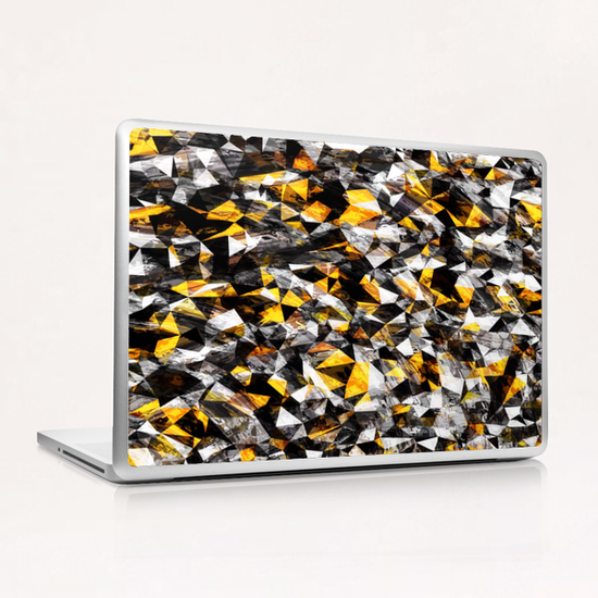 vintage psychedelic geometric triangle polygon pattern abstract in gold yellow and black Laptop & iPad Skin by Timmy333