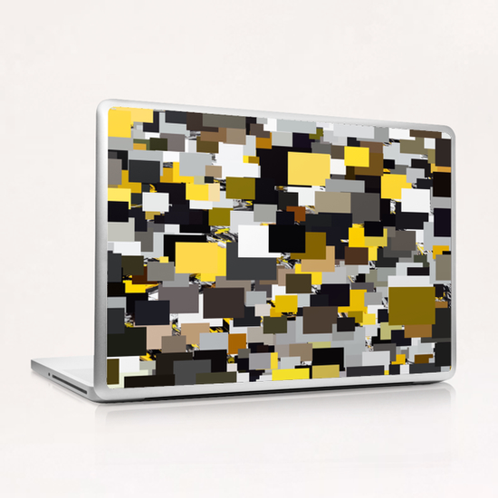 vintage psychedelic geometric square pixel pattern abstract in yellow brown and black Laptop & iPad Skin by Timmy333