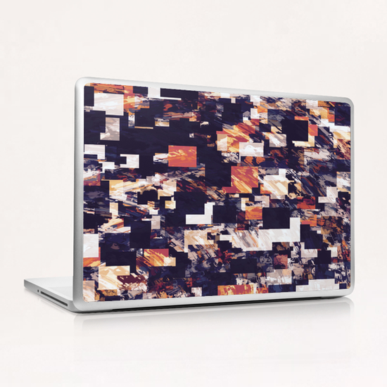 vintage psychedelic geometric square pixel pattern abstract in brown orange black Laptop & iPad Skin by Timmy333