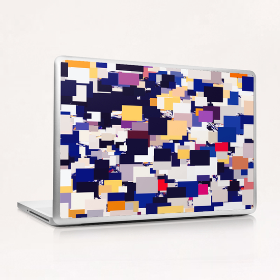 vintage psychedelic geometric square pixel pattern abstract in blue yellow red purple Laptop & iPad Skin by Timmy333