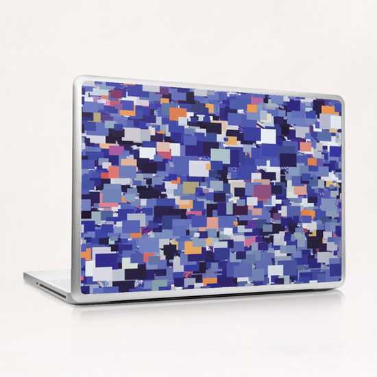 vintage psychedelic geometric square pixel pattern abstract in blue purple brown Laptop & iPad Skin by Timmy333