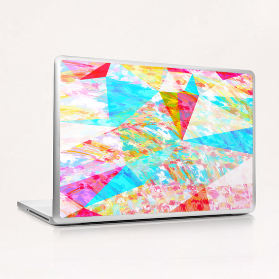 psychedelic geometric triangle polygon pattern abstract in blue pink yellow Laptop & iPad Skin by Timmy333