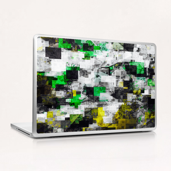 vintage psychedelic geometric square pixel pattern abstract in green yellow black Laptop & iPad Skin by Timmy333