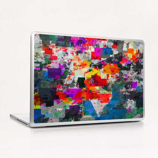 vintage psychedelic geometric square pixel pattern abstract in orange red pink green blue Laptop & iPad Skin by Timmy333