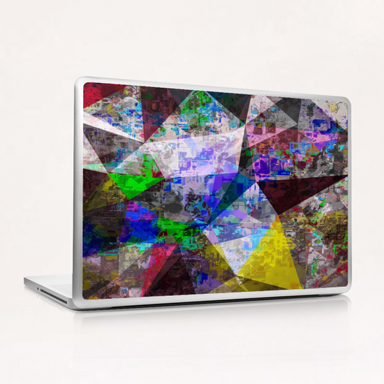 vintage psychedelic triangle polygon pattern abstract in blue purple yellow green Laptop & iPad Skin by Timmy333